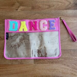 Goldie Girl Originals Pink Clear Vinyl Dance Wristlet Chenille Patch Pouch Bag